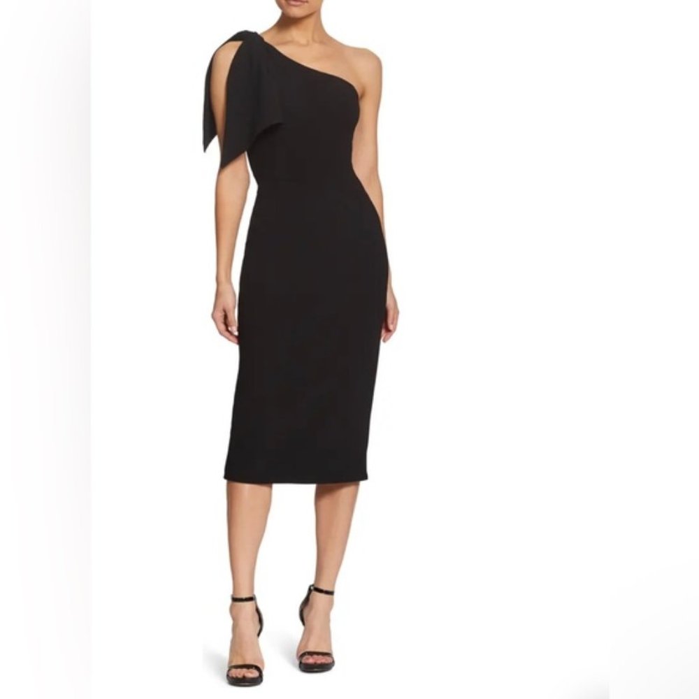 NWT Dress the Population-Tiffany One-Shoulder Midi Black Women's Dress small
